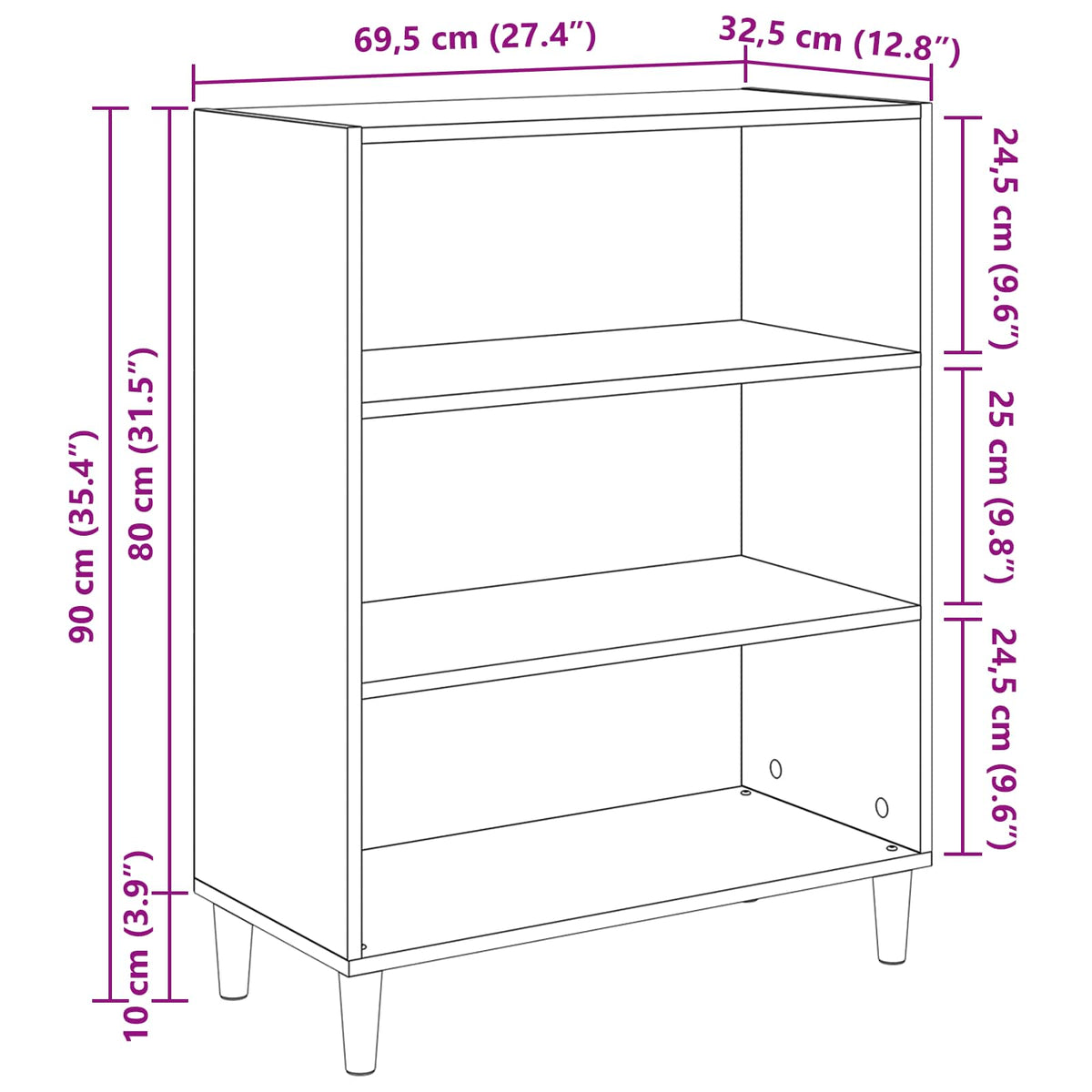 Sideboard Sort eg 69,5 x 32,5 x 90 cm Konstrueret træ