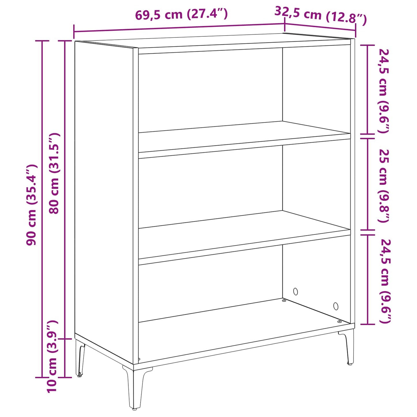 Sideboard Sort eg 69,5 x 32,5 x 90 cm Konstrueret træ