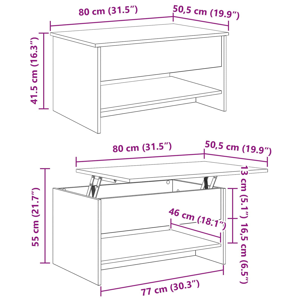 Sofabord Gammelt træ 80 x 50,5 x 41,5 cm Konstrueret træ
