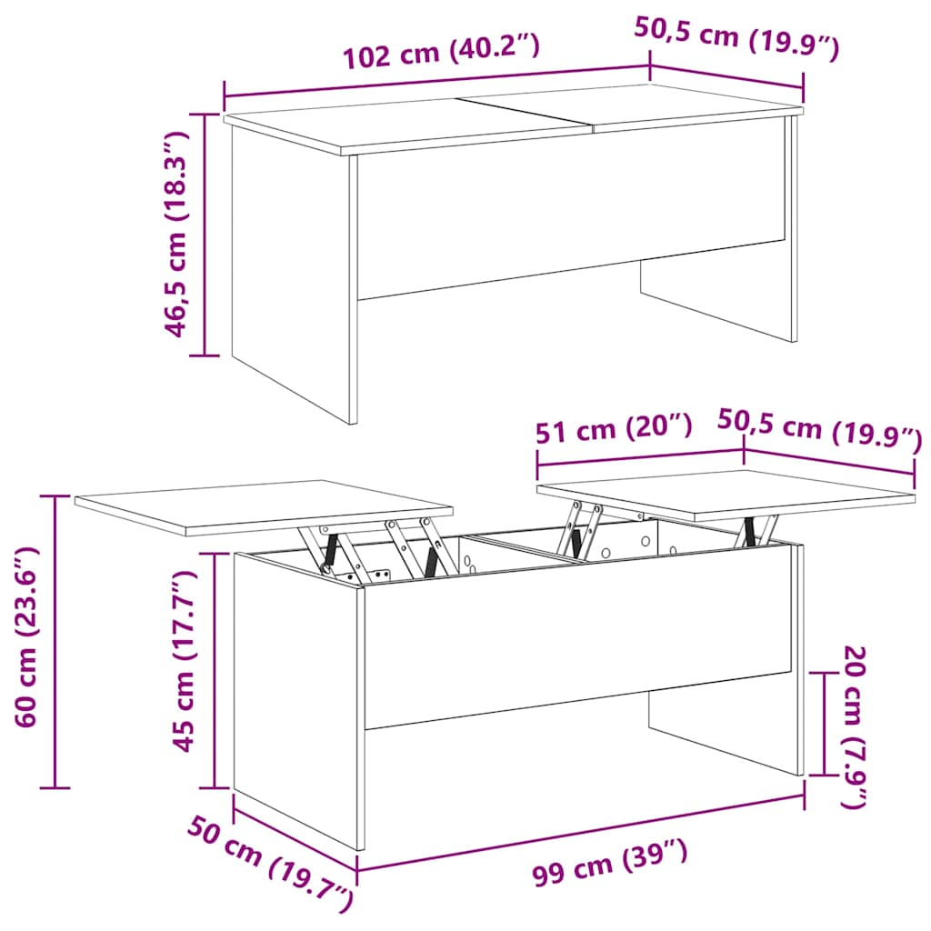 Sofabord Gammelt træ 102 x 50,5 x 46,5 cm Konstrueret træ