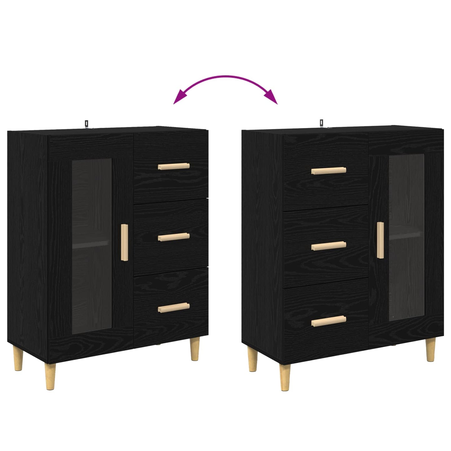 Sideboard Sort eg 69,5 x 34 x 90 cm Konstrueret træ
