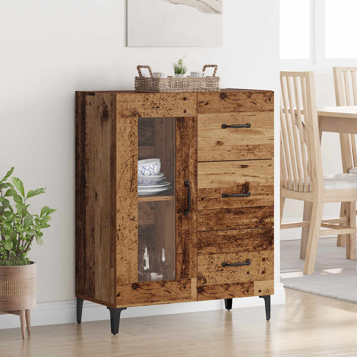 Sideboard Gammelt træ 69,5 x 34 x 90 cm Ingeniørt træ og jern