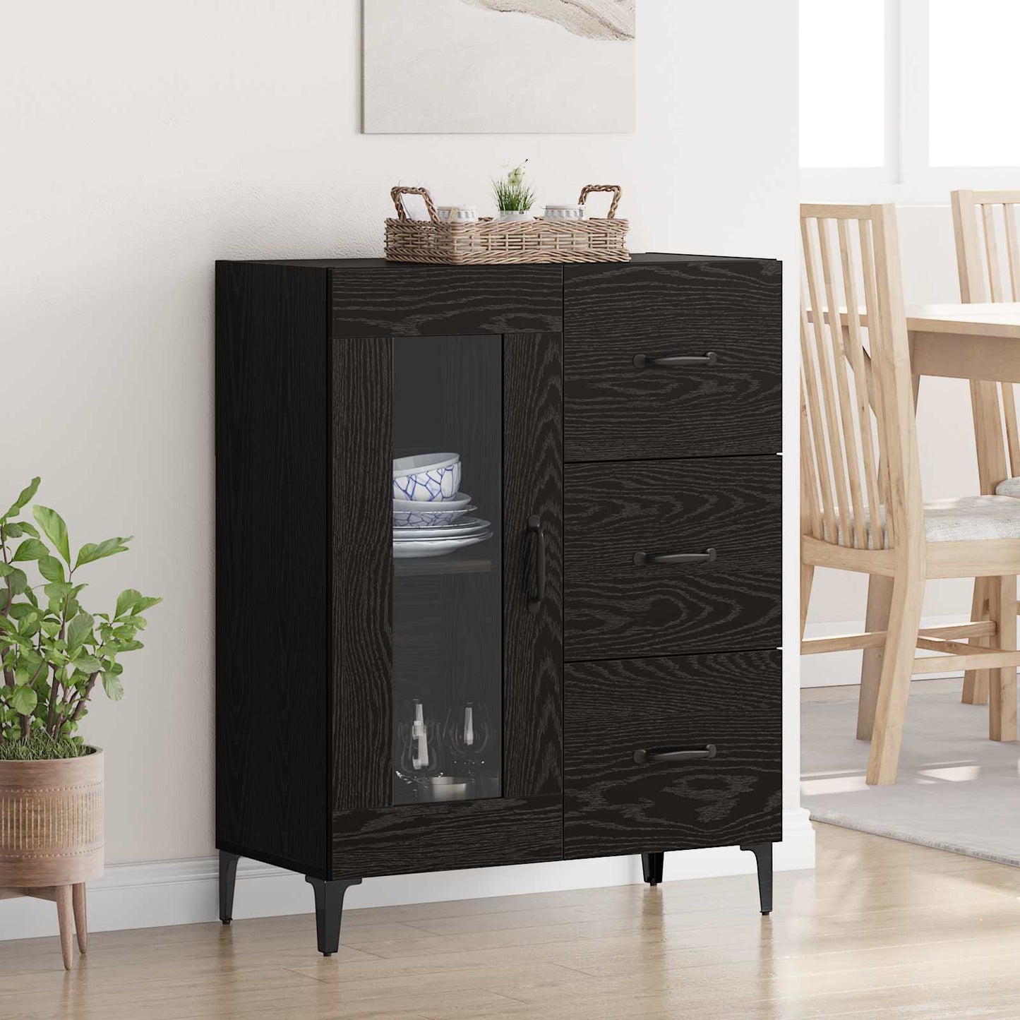 Sideboard Sort eg 69,5 x 34 x 90 cm Ingeniørt træ og jern