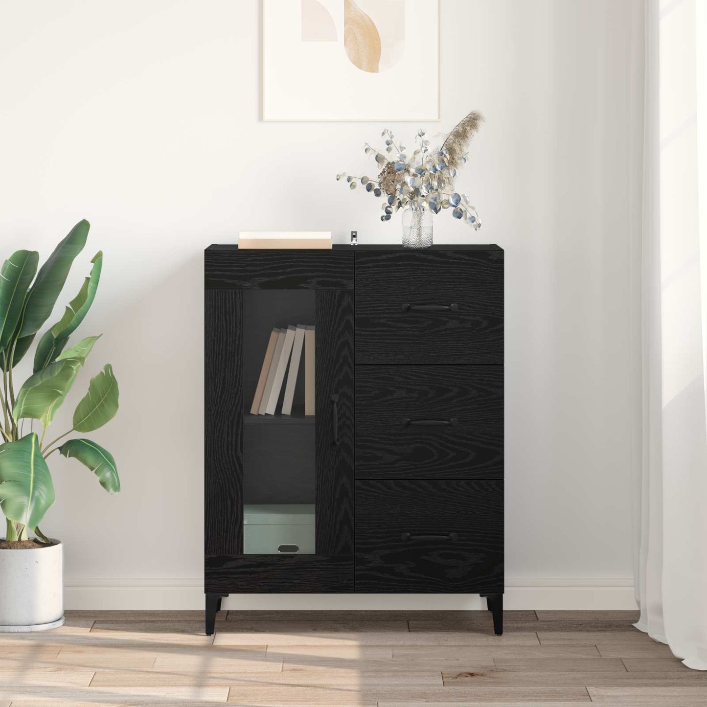 Sideboard Sort eg 69,5 x 34 x 90 cm Ingeniørt træ og jern