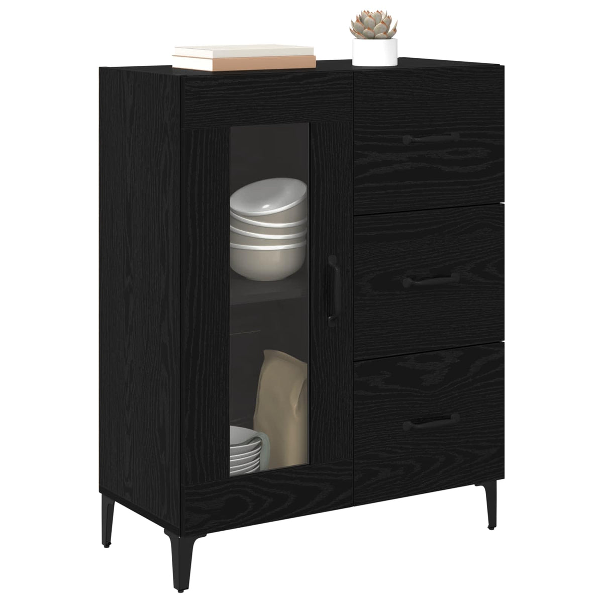 Sideboard Sort eg 69,5 x 34 x 90 cm Ingeniørt træ og jern