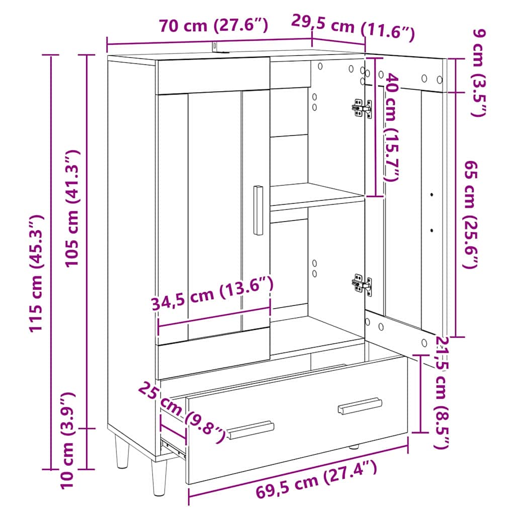 Highboard Artisan Egetræ 70 x 31 x 115 cm Konstrueret træ