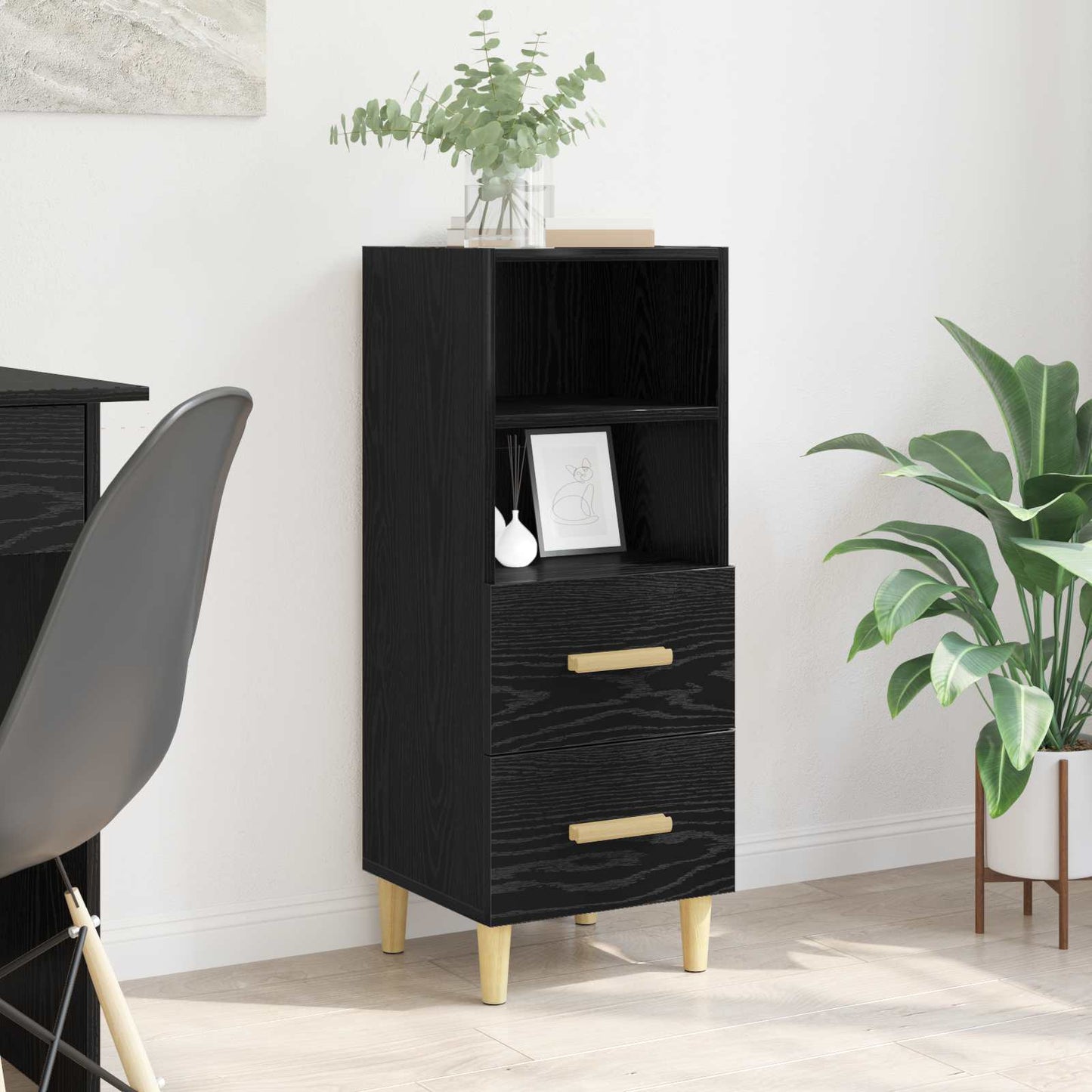 Sideboard Sort eg 34 x 34.5 x 90 cm Konstrueret træ