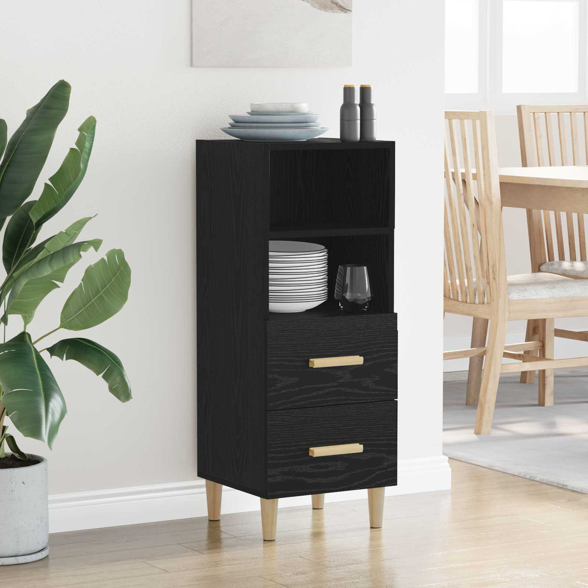 Sideboard Sort eg 34 x 34.5 x 90 cm Konstrueret træ