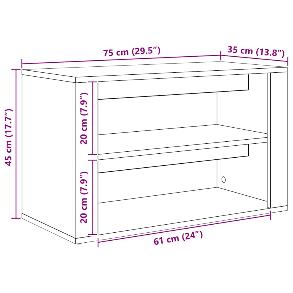 Skostativ 75 x 35 x 45 cm Konstrueret træ artisan eg