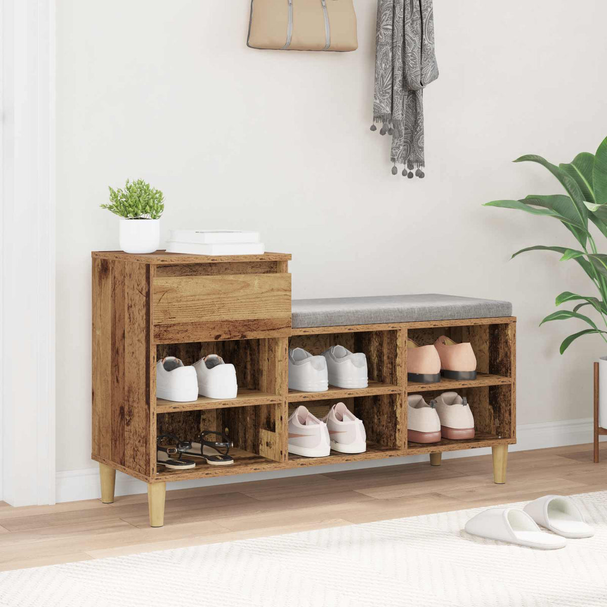 Sko skab 102 x 36 x 60 cm Konstrueret træ Gammelt træ