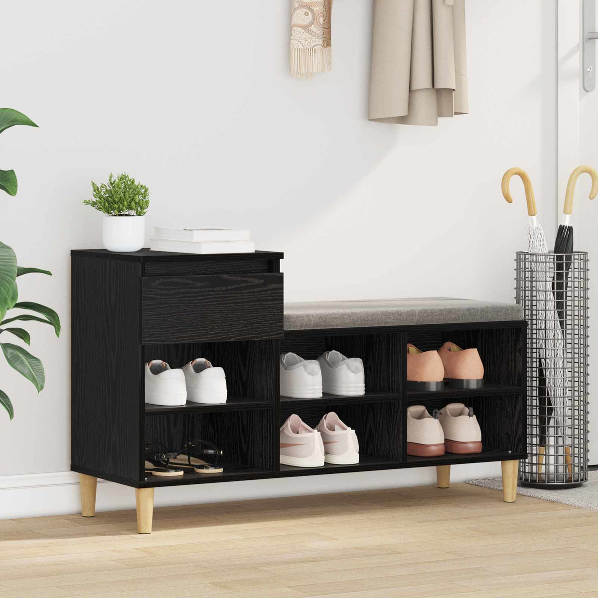 Sko skab 102 x 36 x 60 cm Konstrueret træ Sort eg