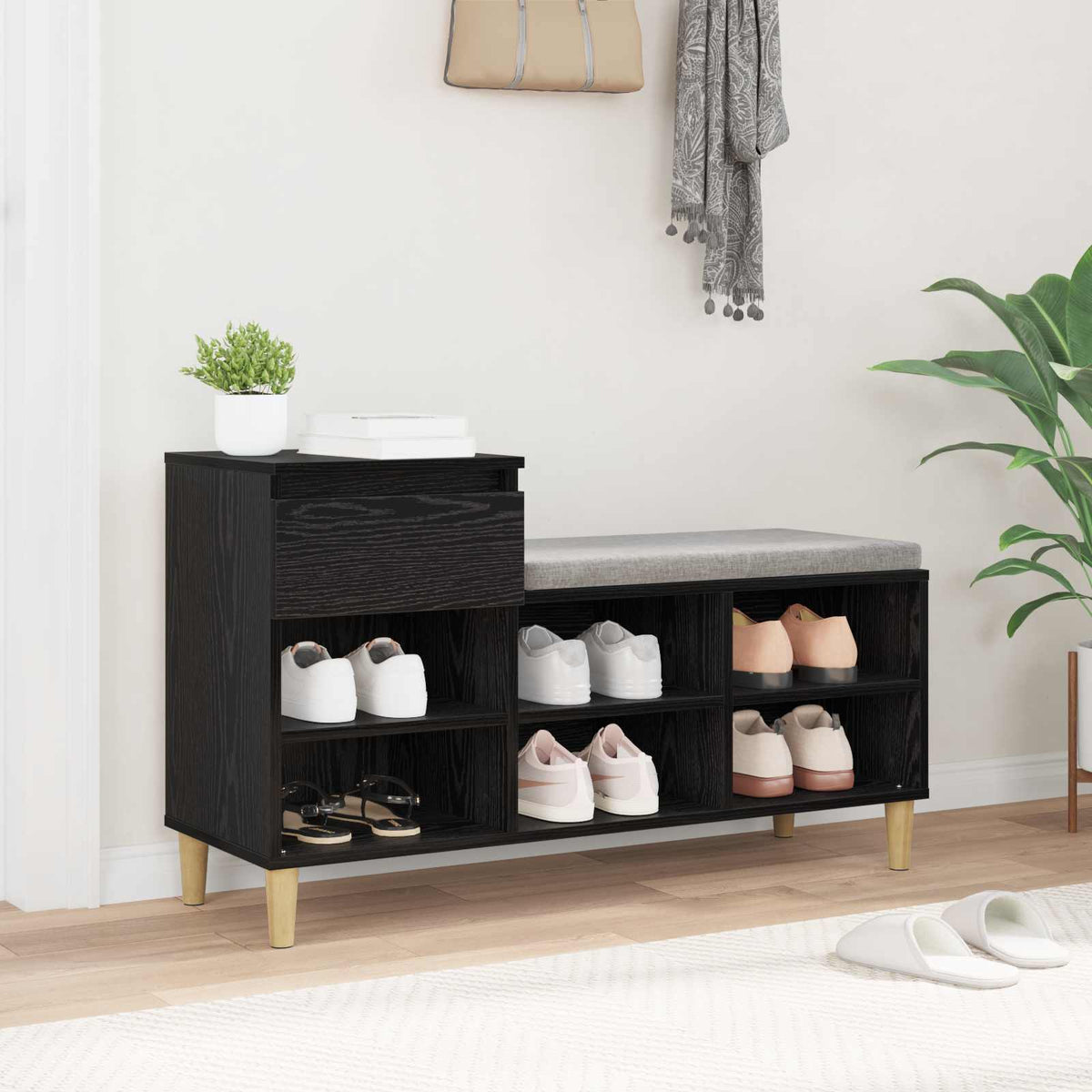 Sko skab 102 x 36 x 60 cm Konstrueret træ Sort eg