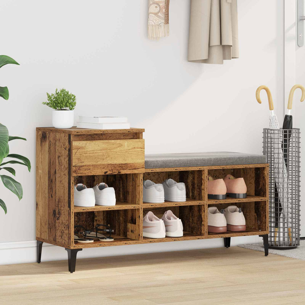 Sko skab 102 x 36 x 60 cm Konstrueret træ Gammelt træ