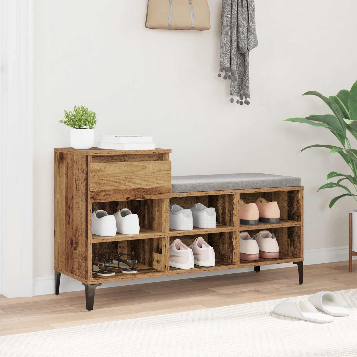 Sko skab 102 x 36 x 60 cm Konstrueret træ Gammelt træ