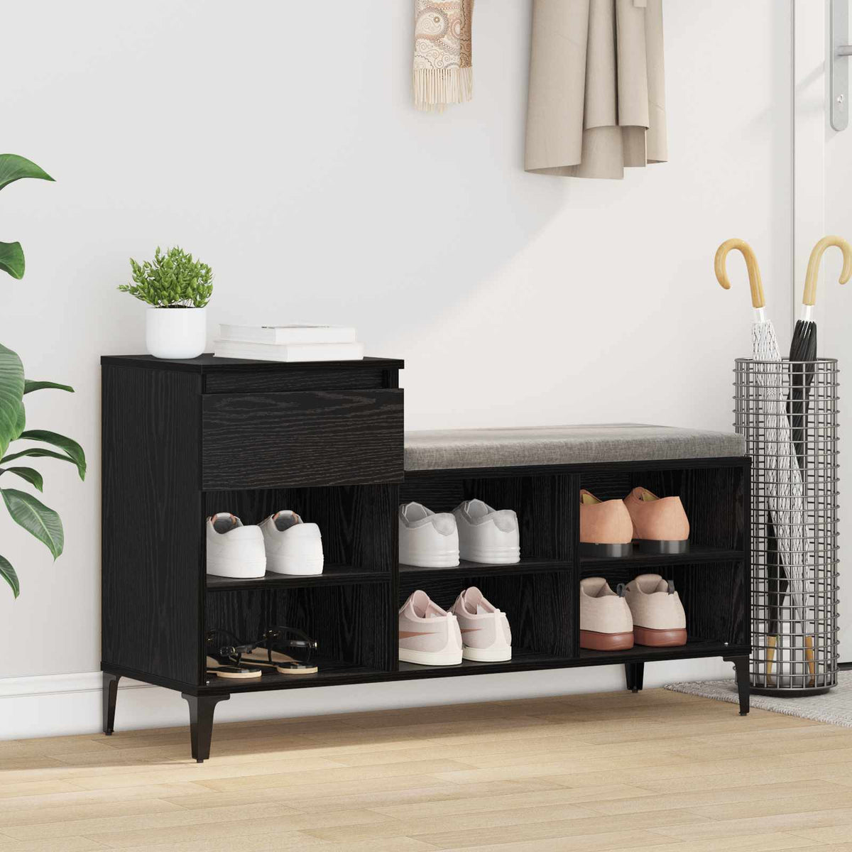 Sko skab 102 x 36 x 60 cm Konstrueret træ Sort eg