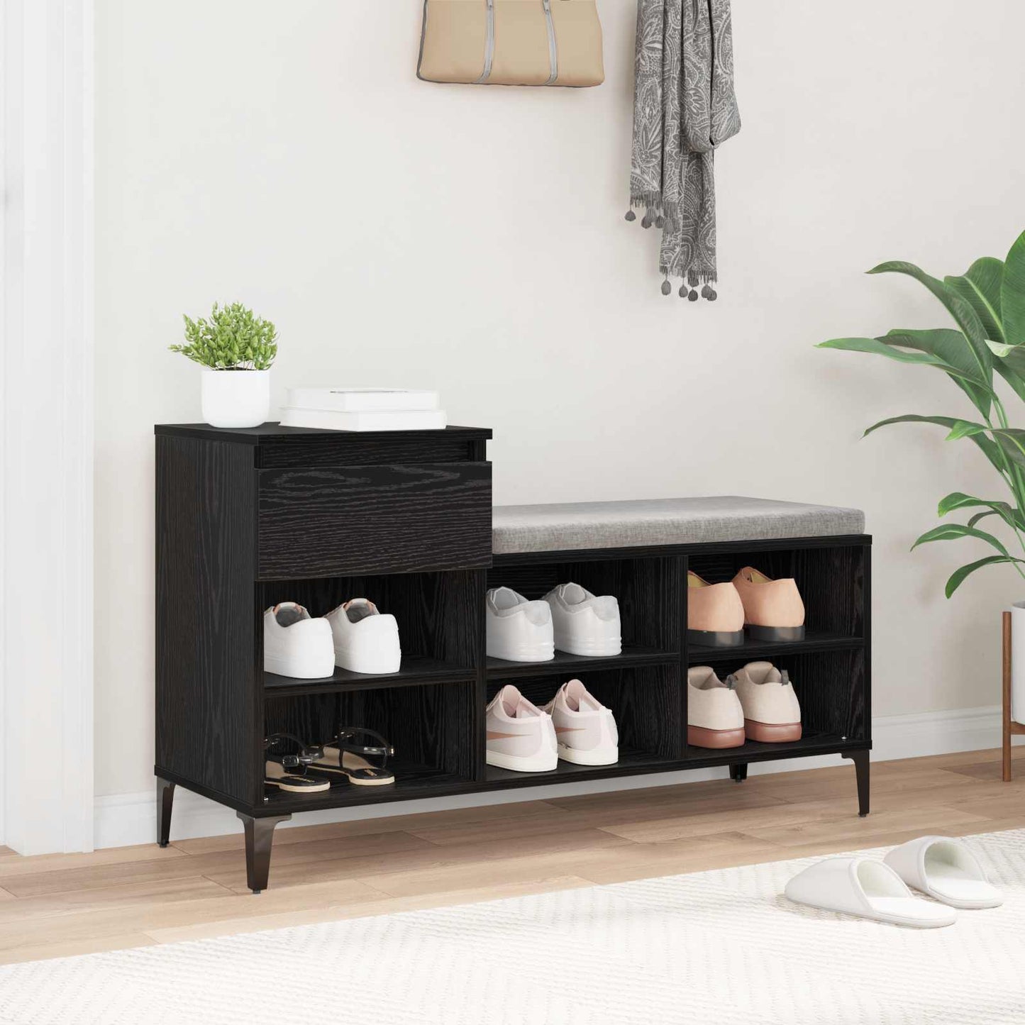 Sko skab 102 x 36 x 60 cm Konstrueret træ Sort eg