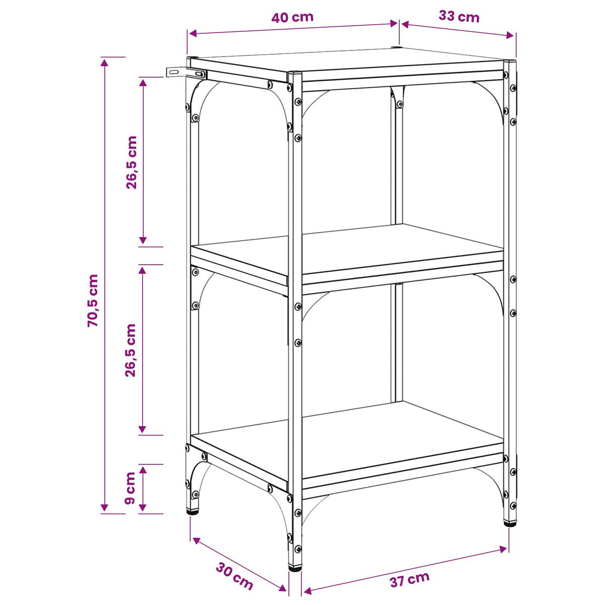 Bogskab 3 niveauer 40 x 33 x 70,5 cm Ingeniørt træ og jern