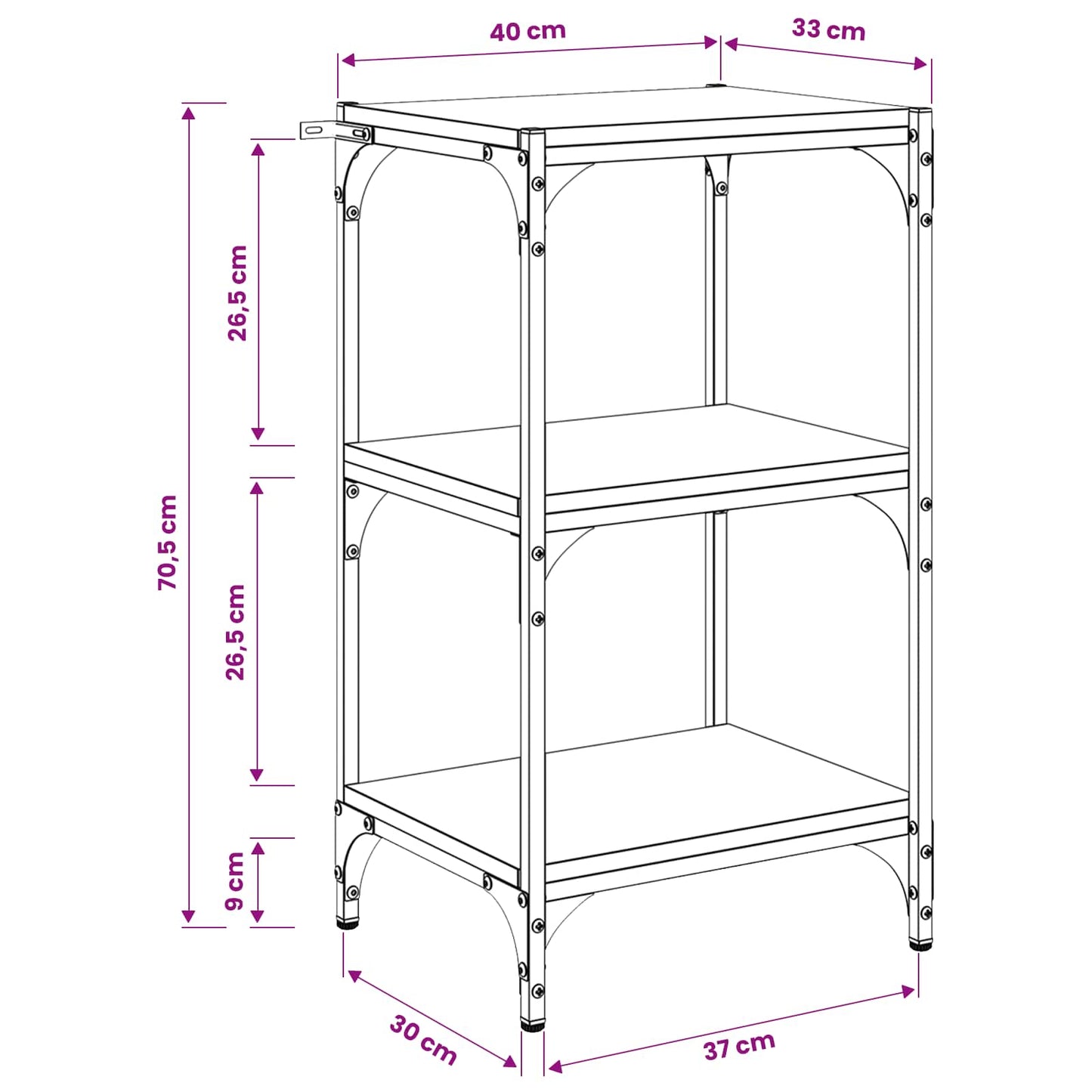 Bogskab Sort eg 40 x 33 x 70,5 cm Ingeniørt træ og jern