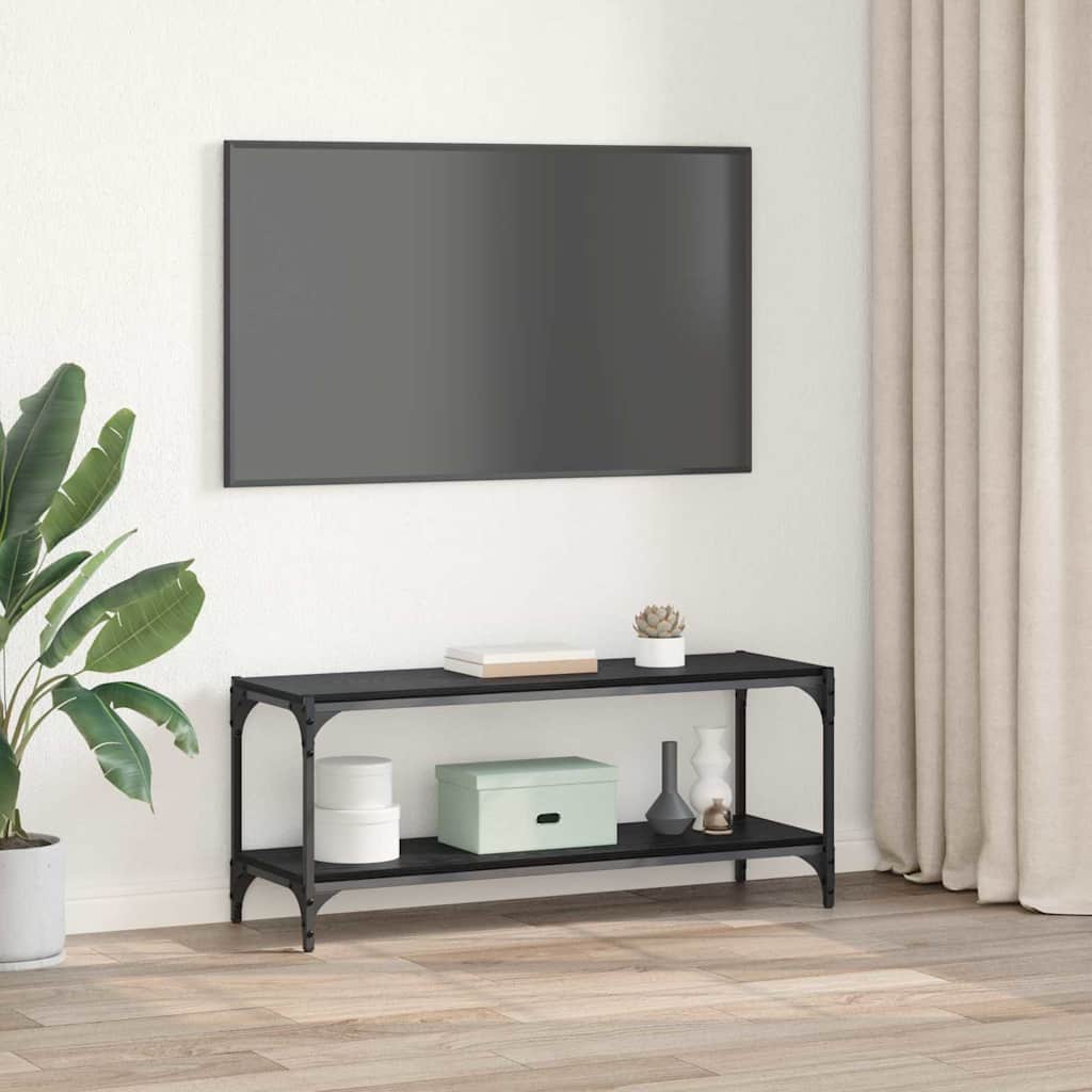 TV-skab Sort eg 100x33x41cm Ingeniørt træ og jern