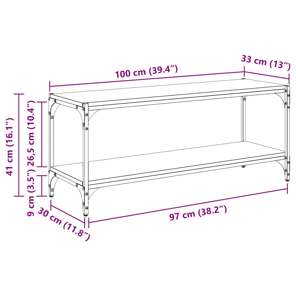 TV-skab Sort eg 100x33x41cm Ingeniørt træ og jern