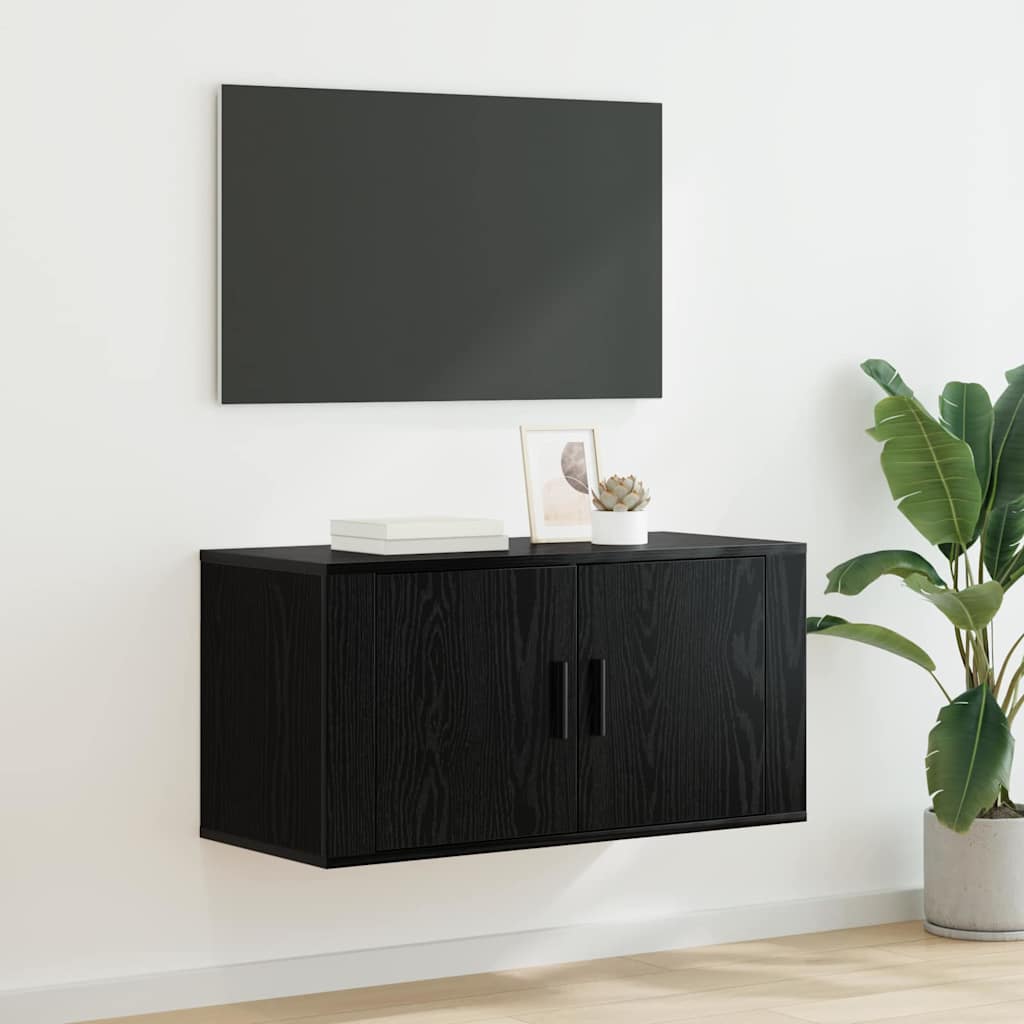 Vægmonteret TV Skab 80 x 34,5 x 40 cm Sort eg Konstrueret træ