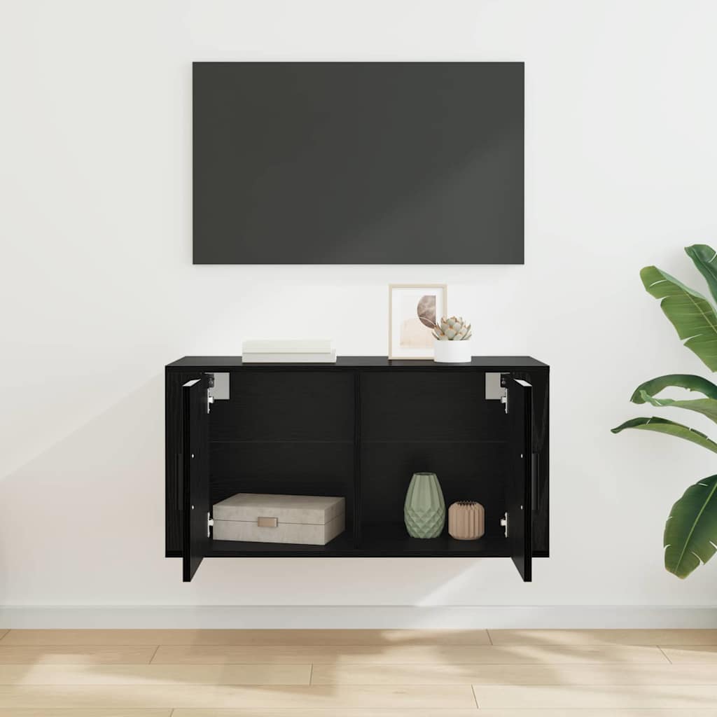 Vægmonteret TV Skab 80 x 34,5 x 40 cm Sort eg Konstrueret træ
