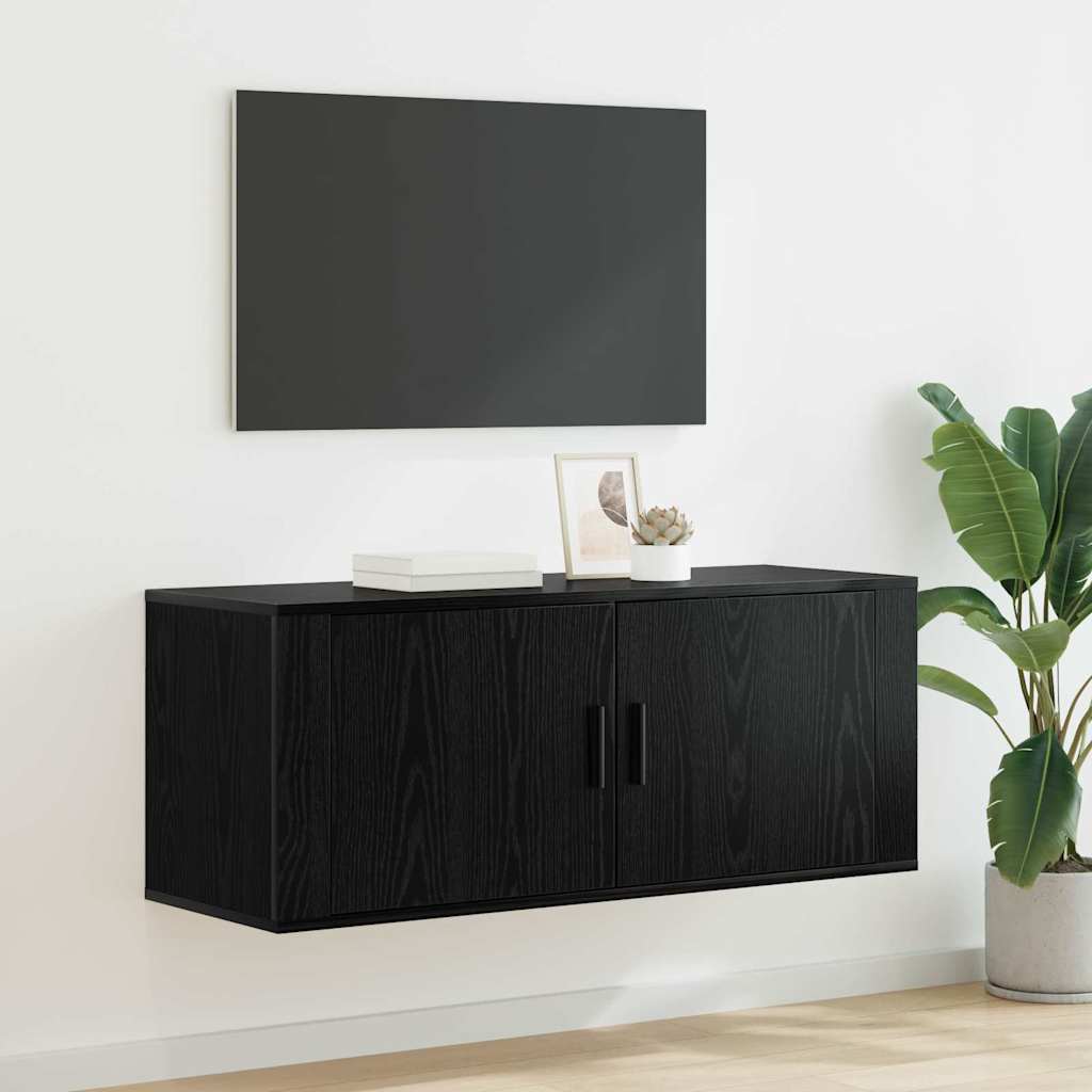 Vægmonteret TV Skab 100 x 34,5 x 40 cm Sort eg Konstrueret træ