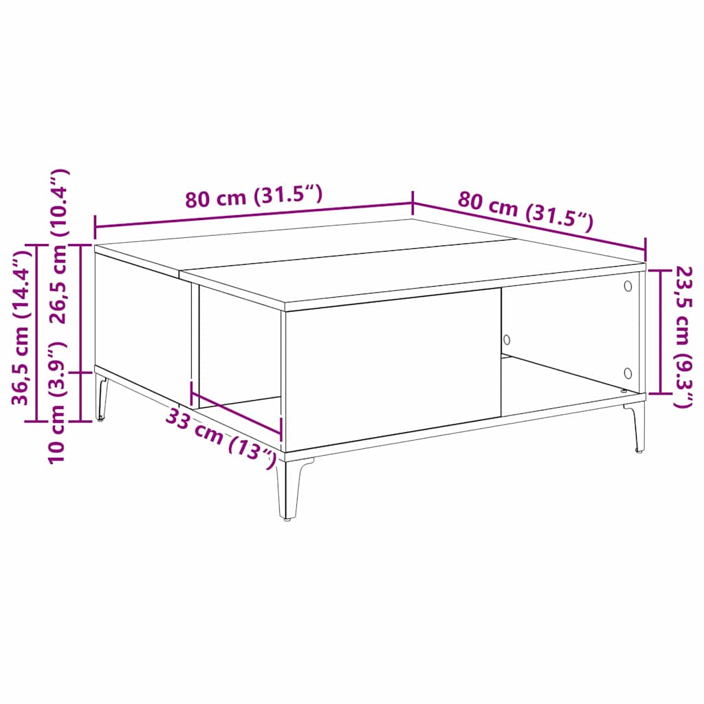 Sofabord Gammelt træ 80 x 80 x 36,5 cm Konstrueret træ