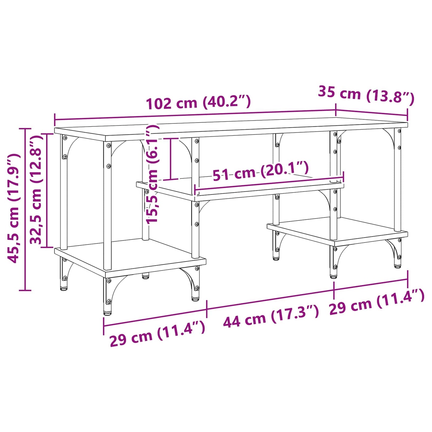 TV-skab 102 x 35 x 45,5 cm Artisan Egetræ Ingeniørt træ og jern