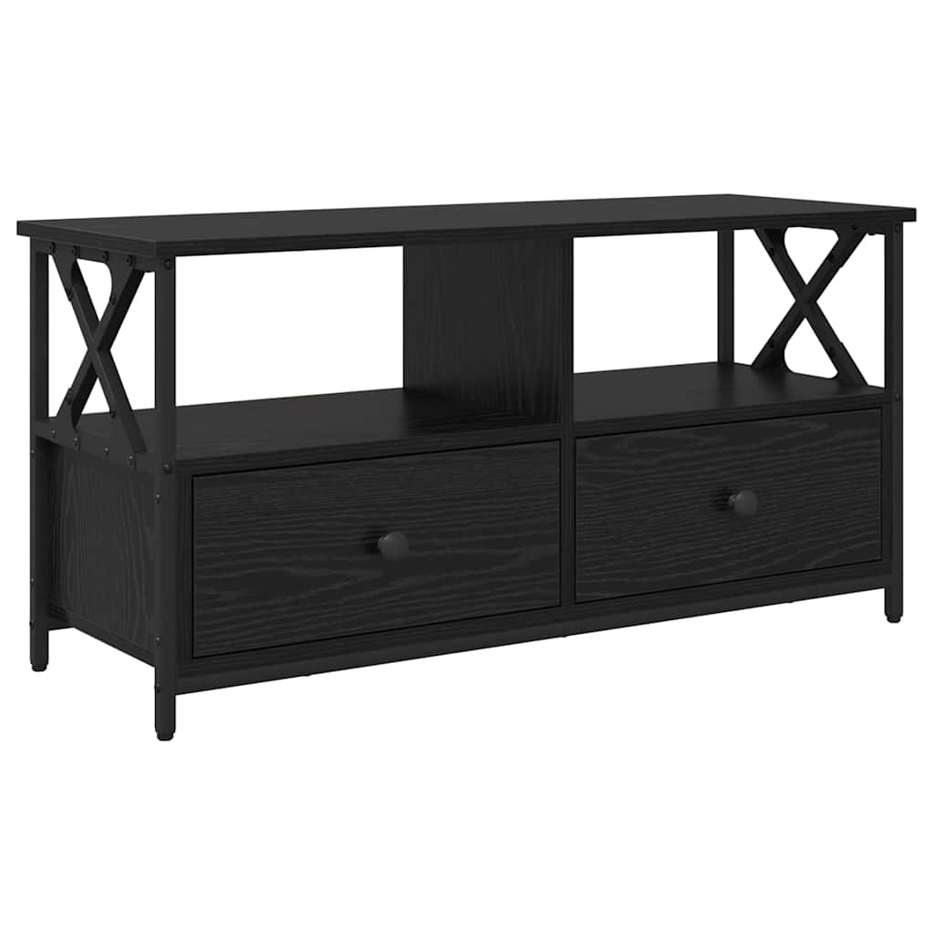 TV-skab med skuffe Sort eg 90 x 33 x 45 cm Ingeniørtræ og stål