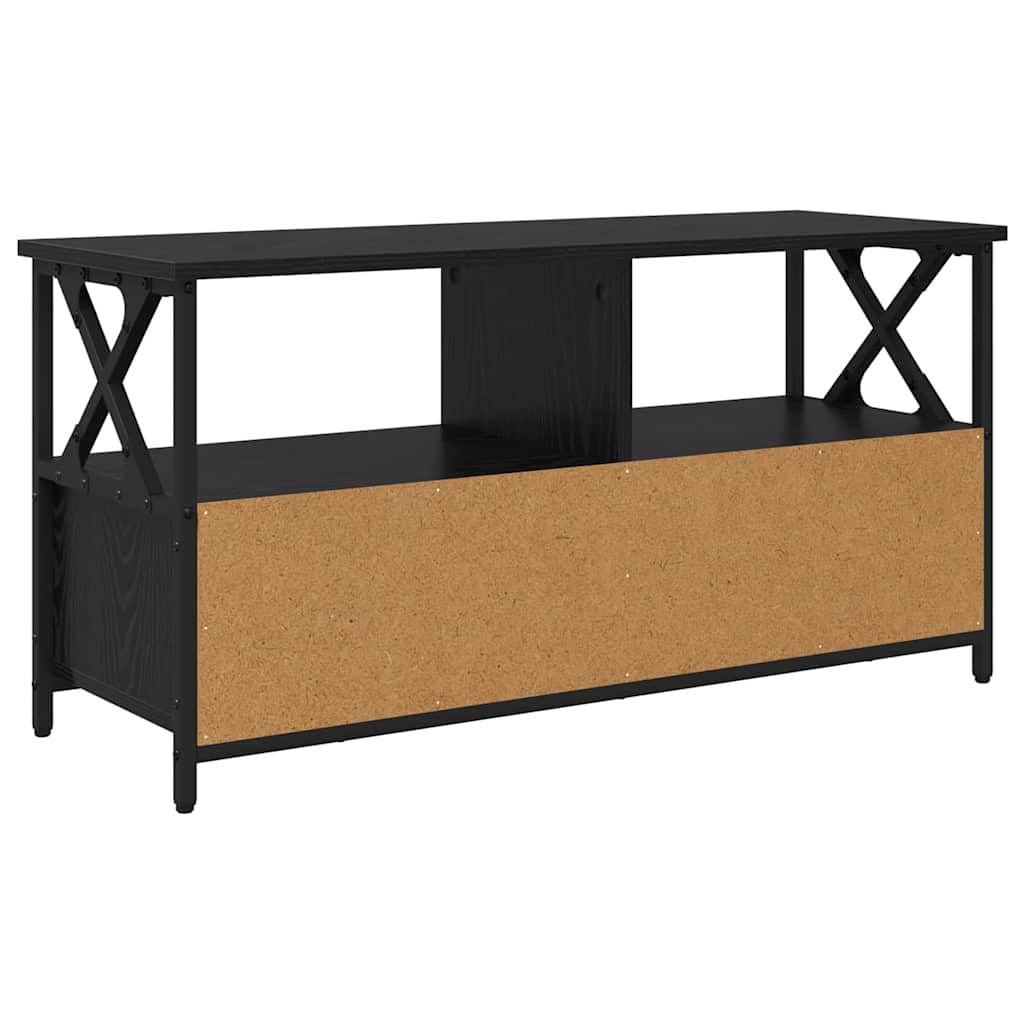 TV-skab med skuffe Sort eg 90 x 33 x 45 cm Ingeniørtræ og stål