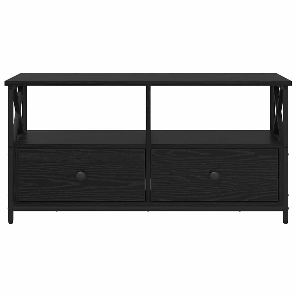 TV-skab med skuffe Sort eg 90 x 33 x 45 cm Ingeniørtræ og stål