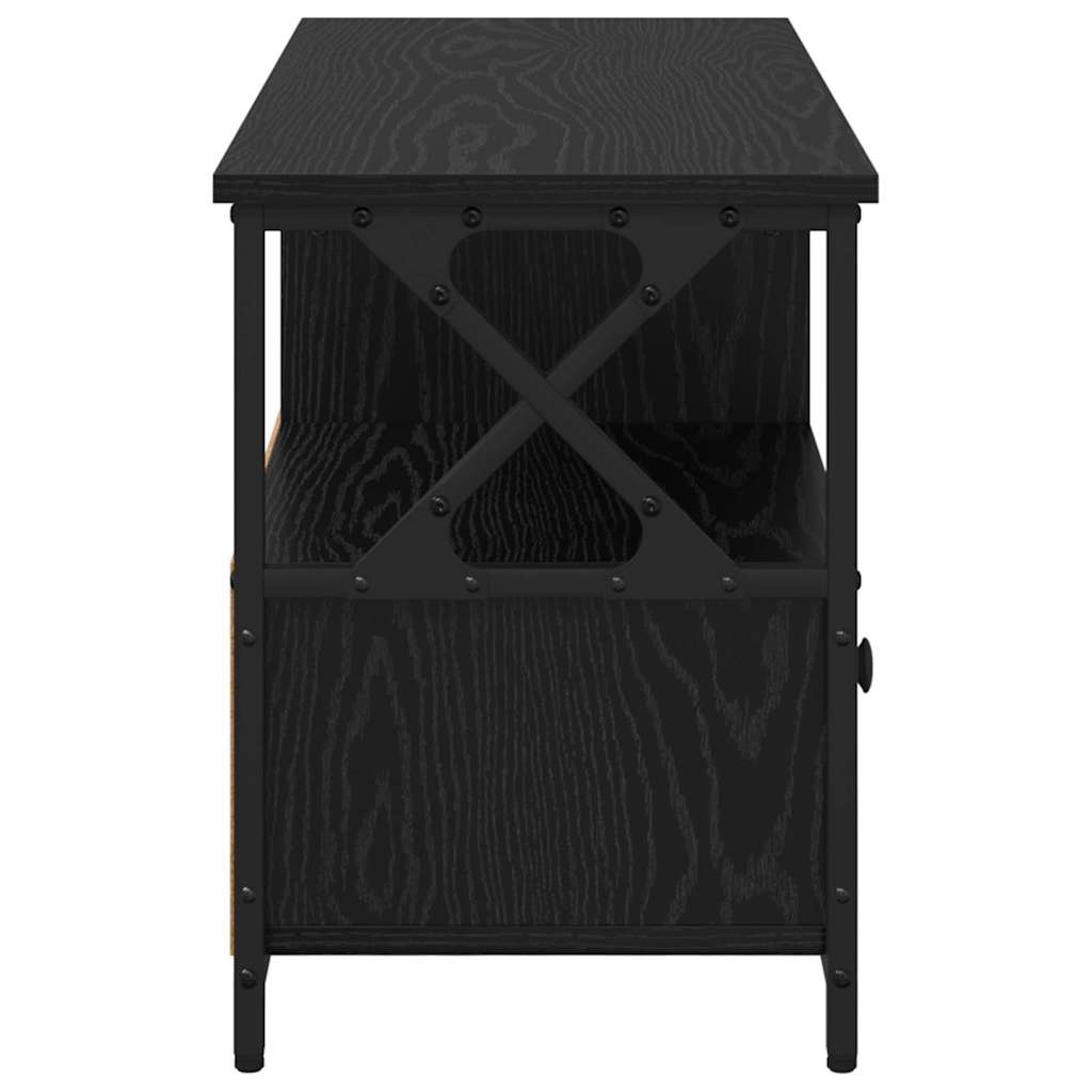 TV-skab med skuffe Sort eg 90 x 33 x 45 cm Ingeniørtræ og stål