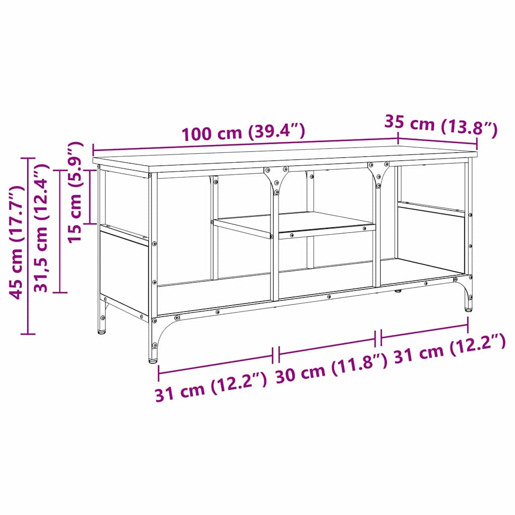 TV-skab Sort eg 100 x 35 x 45 cm Ingeniørt træ og jern