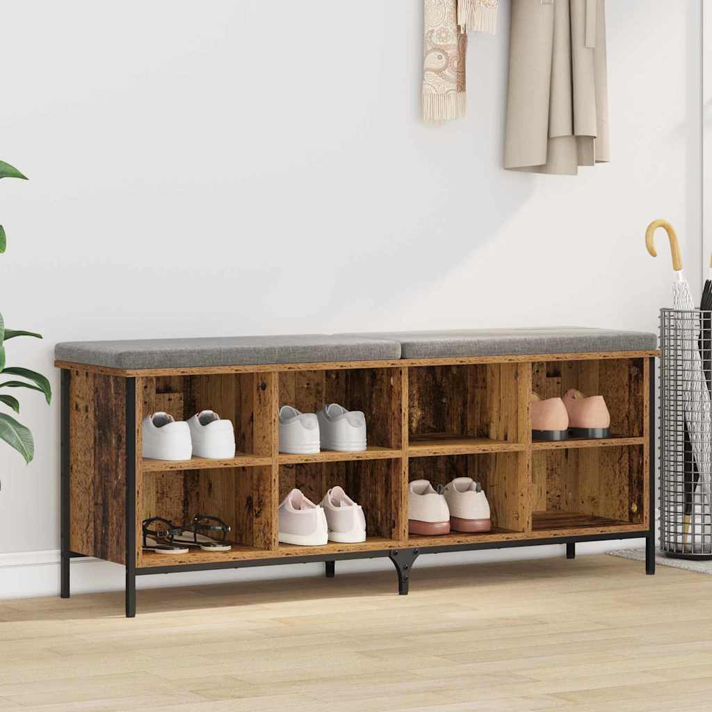 Sko skab 131 x 35 x 50 cm Ingeniørt træ og jern Gammelt træ