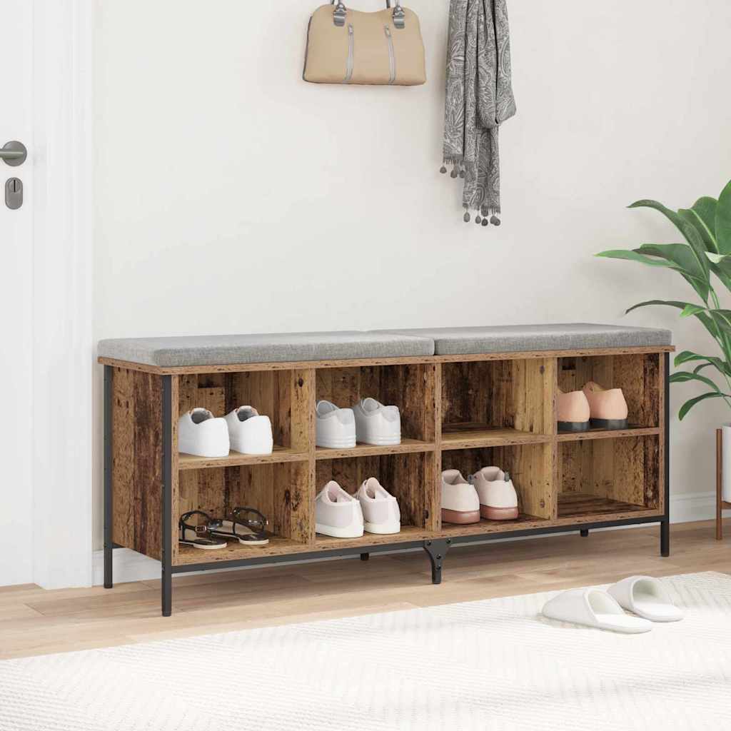 Sko skab 131 x 35 x 50 cm Ingeniørt træ og jern Gammelt træ