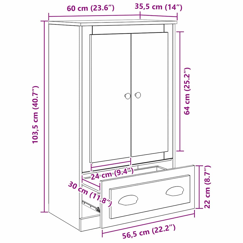 Highboard Gammelt træ 60 x 35,5 x 103,5 cm Konstrueret træ