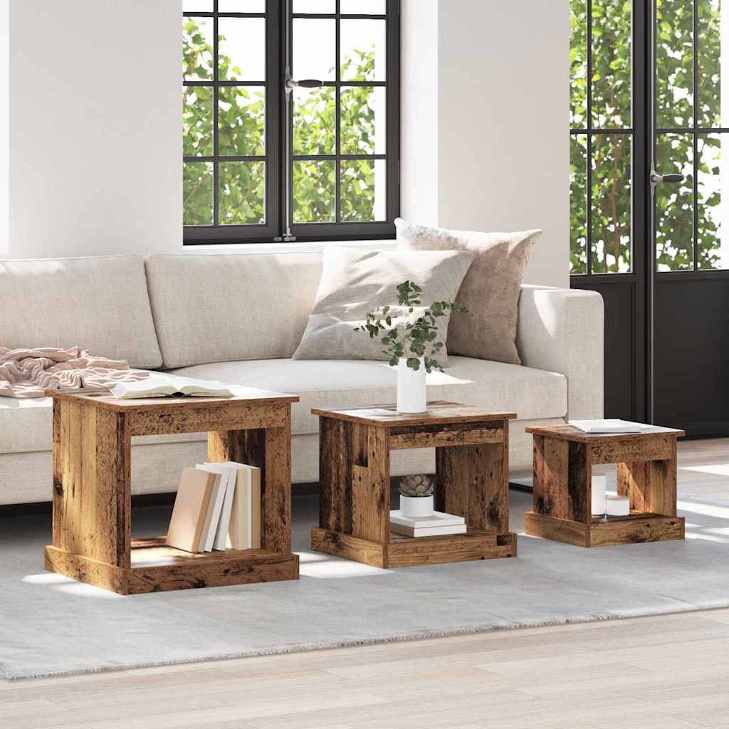 Sofabord 3 stk. Gammelt træ 48 x 45 x 45 cm Konstrueret træ