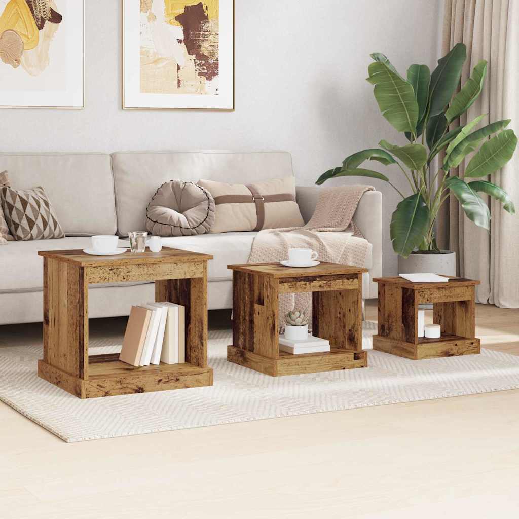 Sofabord 3 stk. Gammelt træ 48 x 45 x 45 cm Konstrueret træ
