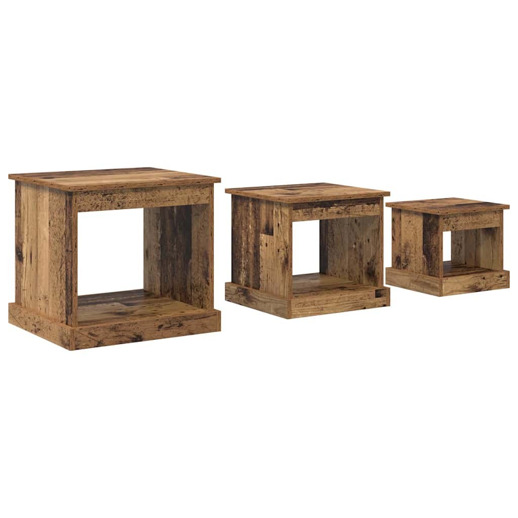 Sofabord 3 stk. Gammelt træ 48 x 45 x 45 cm Konstrueret træ