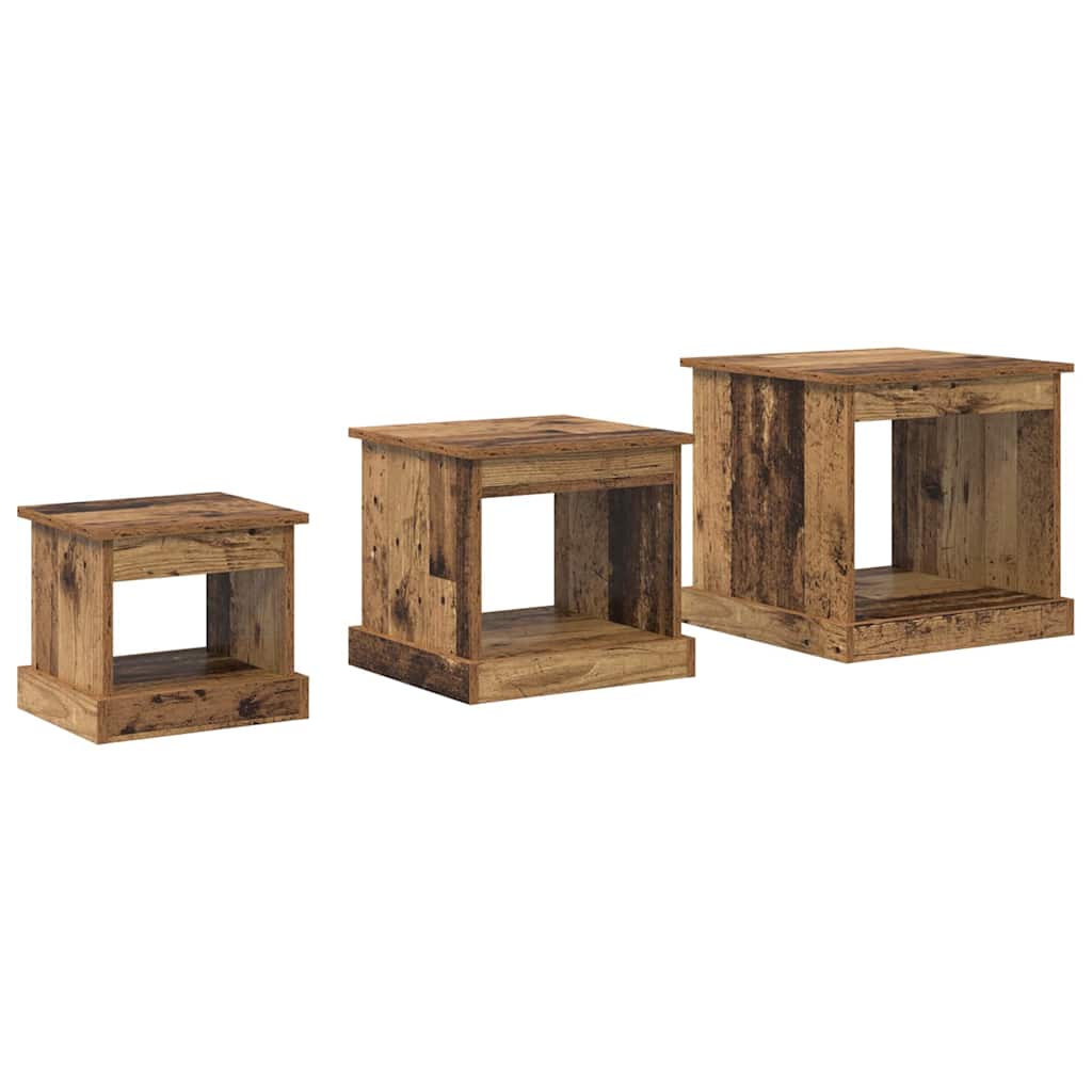 Sofabord 3 stk. Gammelt træ 48 x 45 x 45 cm Konstrueret træ
