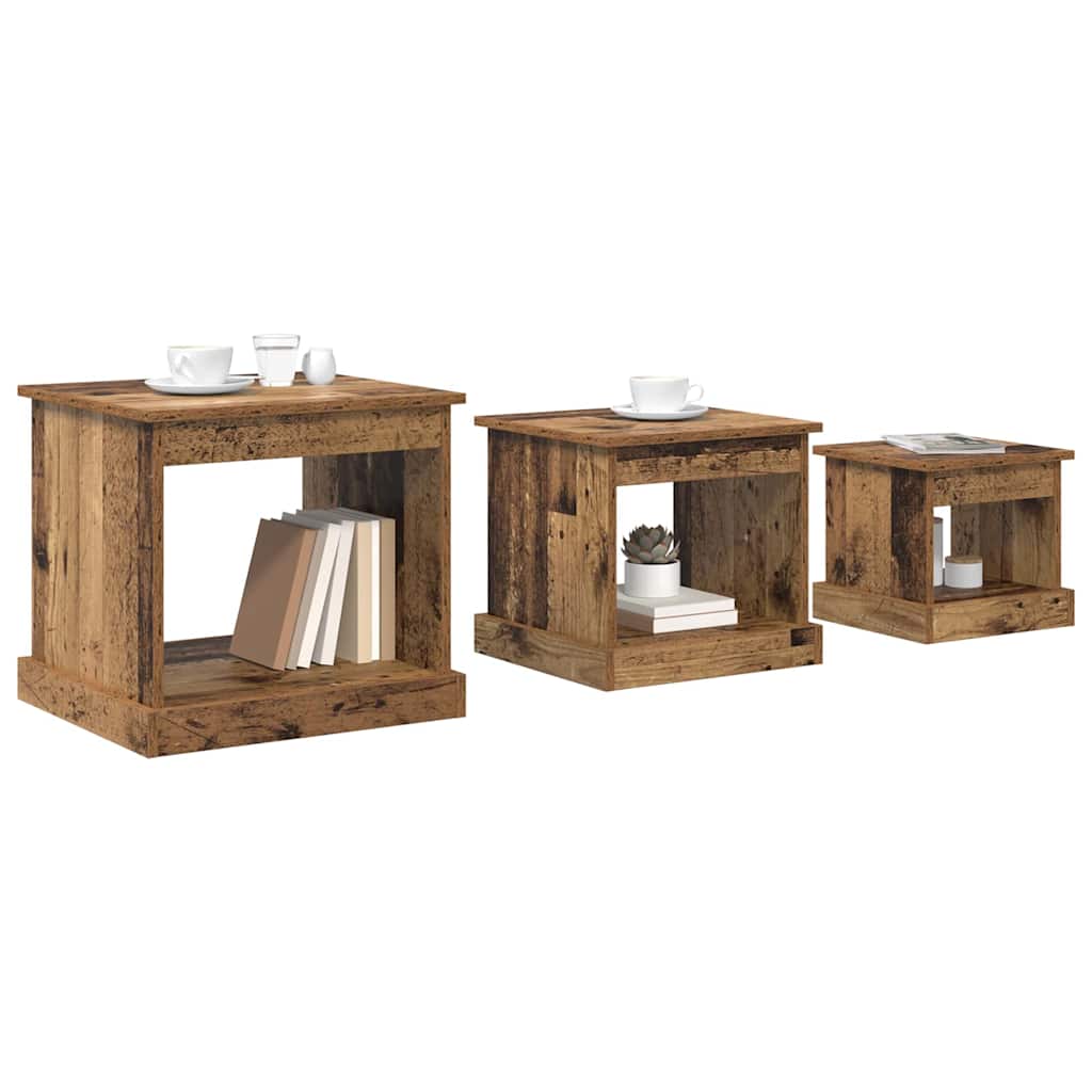 Sofabord 3 stk. Gammelt træ 48 x 45 x 45 cm Konstrueret træ