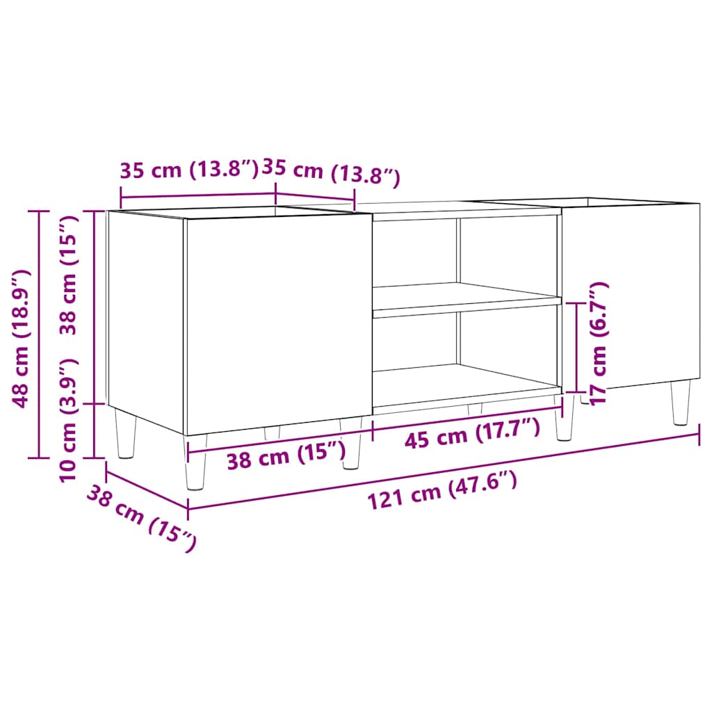 Pladeskab 121 x 38 x 48 cm Konstrueret træ Sort eg