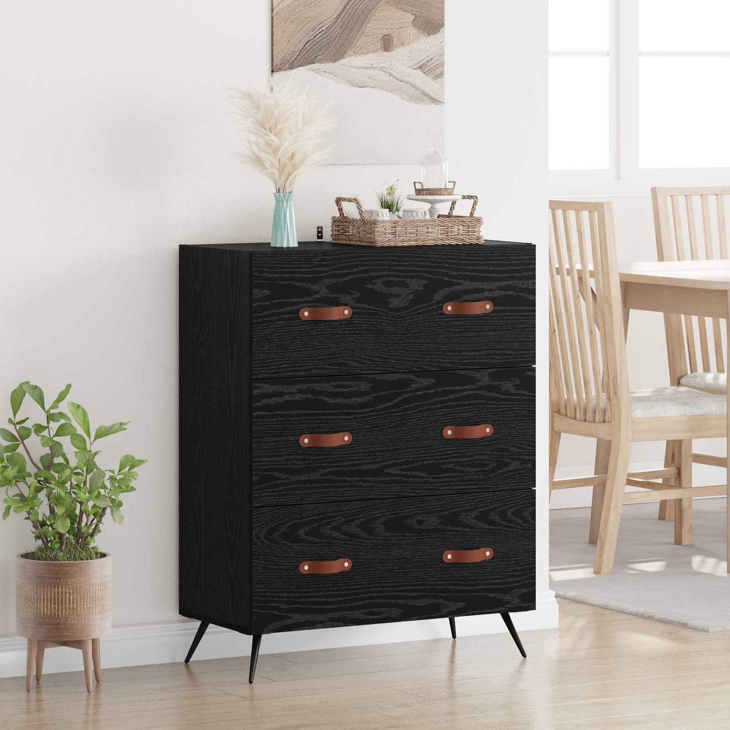 Skuffeskab med skuffe Sort Eg 69,5 x 34 x 90 cm Konstrueret træ