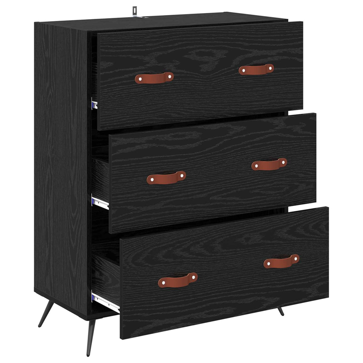 Skuffeskab med skuffe Sort Eg 69,5 x 34 x 90 cm Konstrueret træ