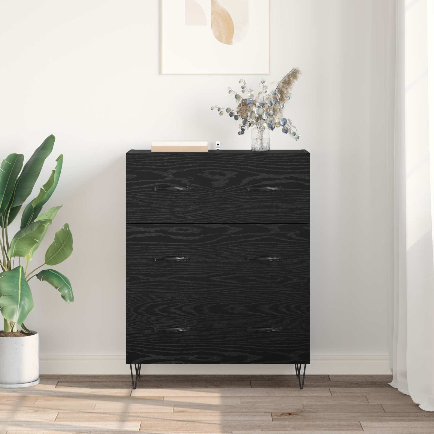 Sideboard Sort eg 69,5 x 34 x 90 cm Ingeniørt træ og jern