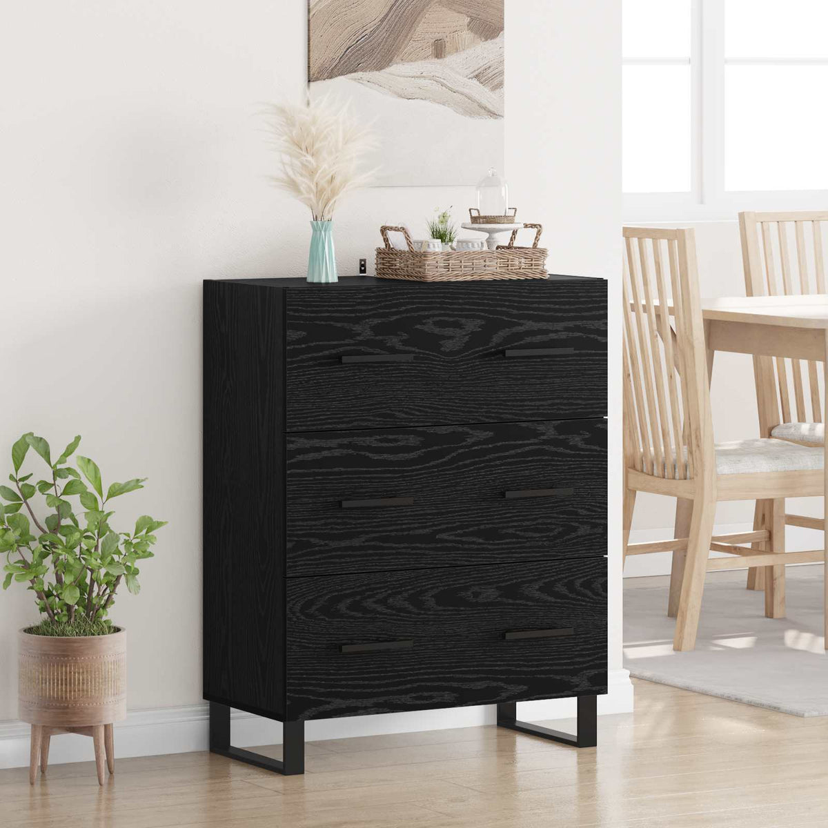 Sideboard Sort eg 69,5 x 34 x 90 cm Ingeniørt træ og jern