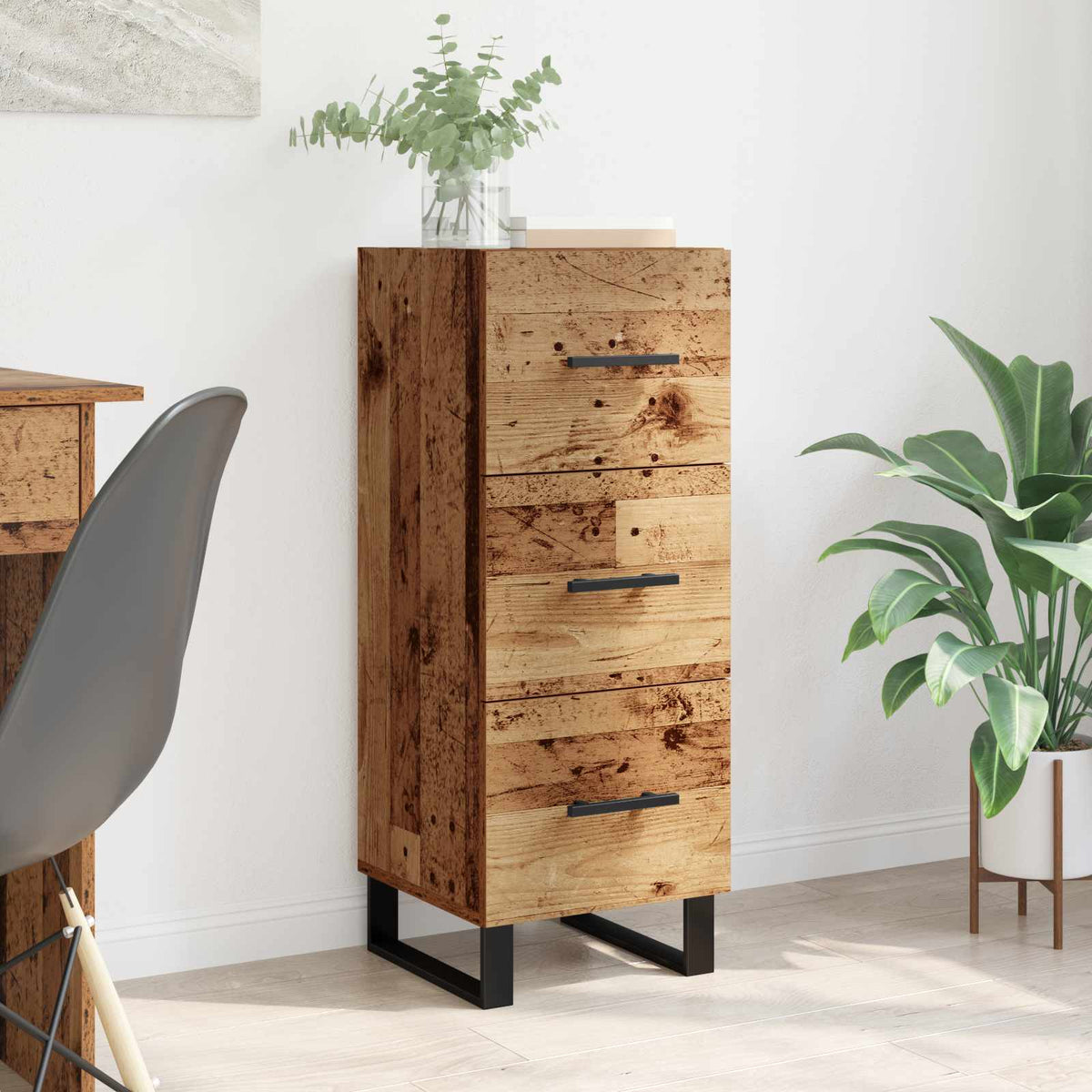 Sideboard Gammelt træ 34,5 x 34 x 90 cm Ingeniørt træ og jern