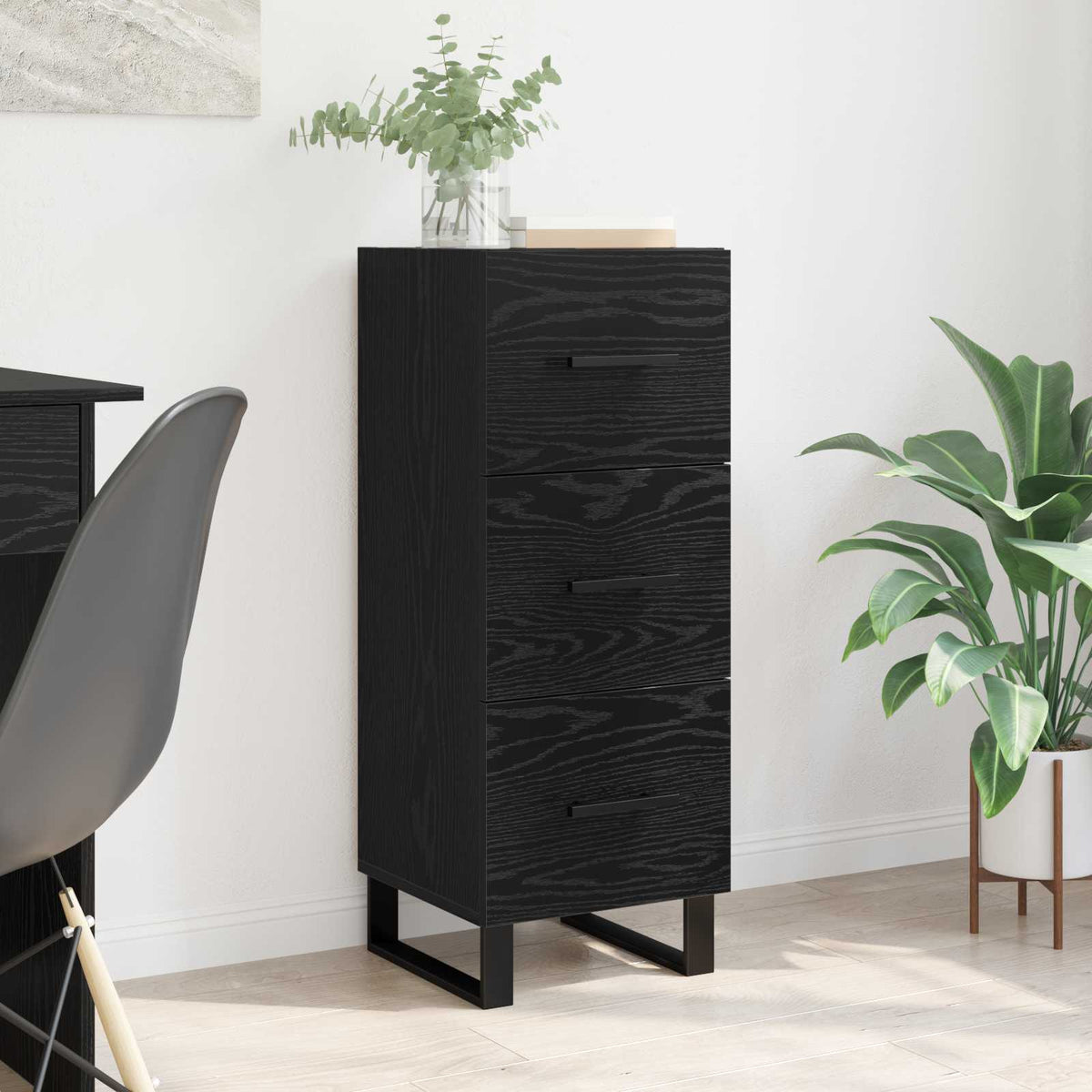 Sideboard Sort eg 34,5 x 34 x 90 cm Ingeniørt træ og jern