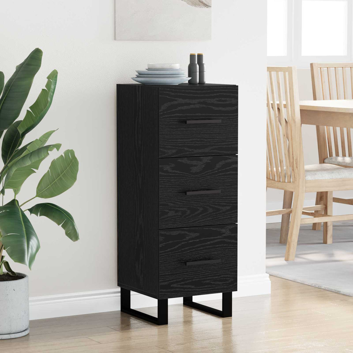Sideboard Sort eg 34,5 x 34 x 90 cm Ingeniørt træ og jern